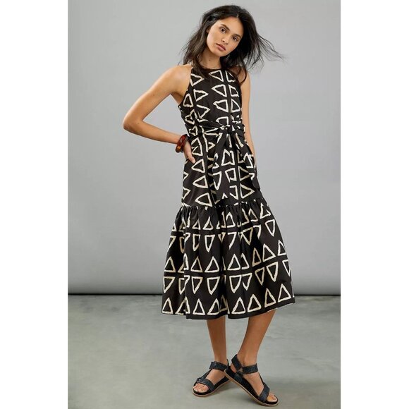 corey lynn calter dress Keyanna Maxi Tie Drop Waist Abstract Art Lagenlook Boho - Picture 1 of 10